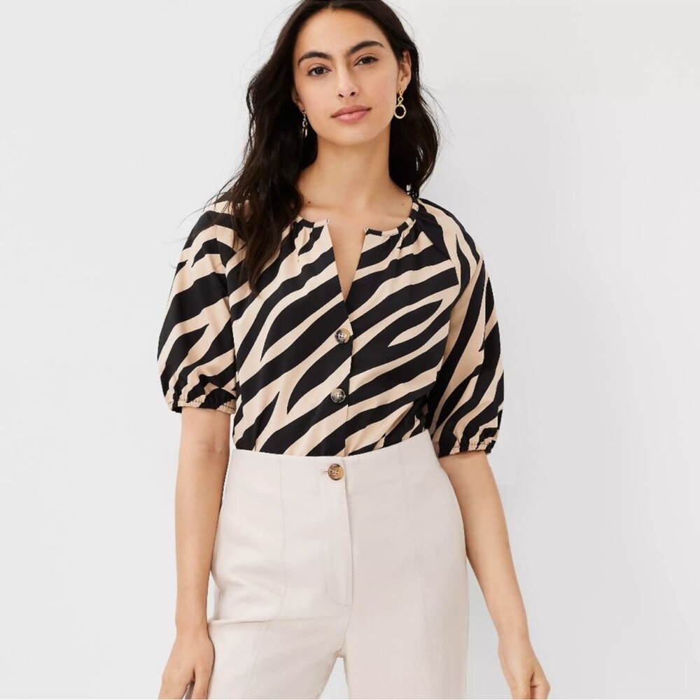 Ann Taylor Zebra Print Button Front Raglan Top - image 1